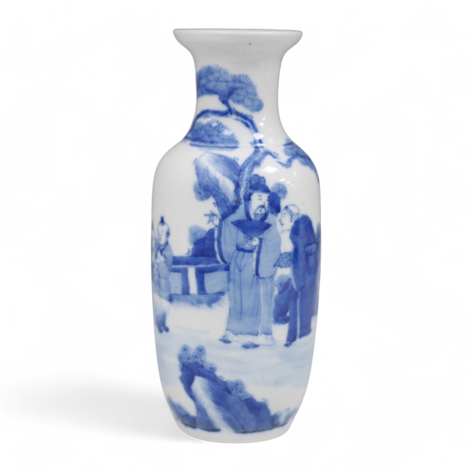 A Chinese blue and white rouleau vase, 25.5cm high. Condition - good